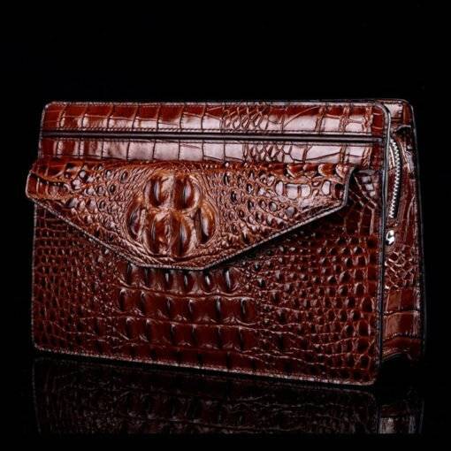 Genuine Crocodile Skin Men's Clutch Bag Alligator Pouch Brown