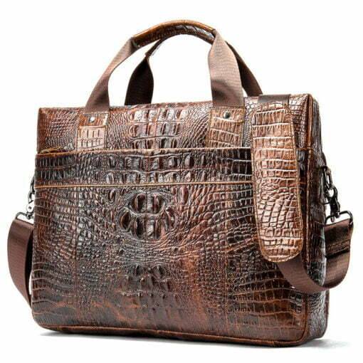 Crocodile Texture Men's Business Briefcase Alligator Soft Handle Bag Brown