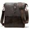 Crocodile Pattern Oil Wax Leather Mens Shoulder Bag Messenger Bag Brown