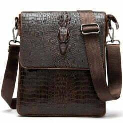 Crocodile Pattern Oil Wax Leather Mens Shoulder Bag Messenger Bag Brown