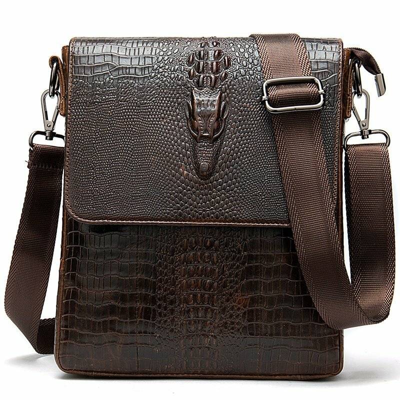 Men Spectacular Alligator Crocodile Pattern Messenger Genuine