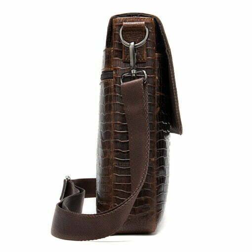 Crocodile Pattern Oil Wax Leather Mens Shoulder Bag Messenger Bag - Image 4