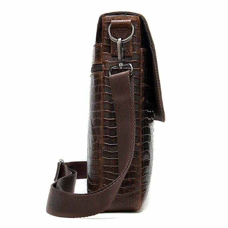 Men Spectacular Alligator Crocodile Pattern Messenger Genuine