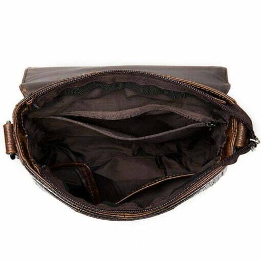Crocodile Pattern Oil Wax Leather Mens Shoulder Bag Messenger Bag - Image 6