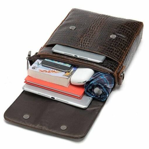 Crocodile Pattern Oil Wax Leather Mens Shoulder Bag Messenger Bag - Image 7