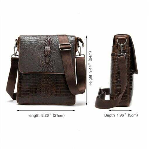 Crocodile Pattern Oil Wax Leather Mens Shoulder Bag Messenger Bag - Image 8