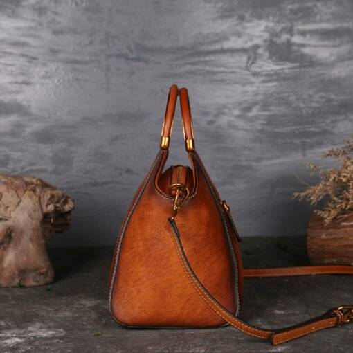 Womens Retro Genuine Leather Handbag Totem Embossing Shoulder Bag Tote - Image 6