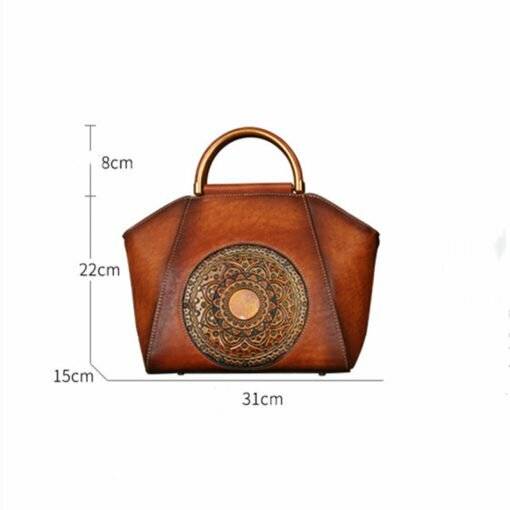Womens Retro Genuine Leather Handbag Totem Embossing Shoulder Bag Tote - Image 9