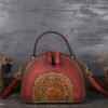 Womens Retro Classic Genuine Leather Handbags Embossed Shoulder Bag Red