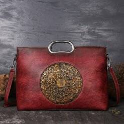 Genuine Leather Embossing Totem Handbag Classic Shoulder Bag Red