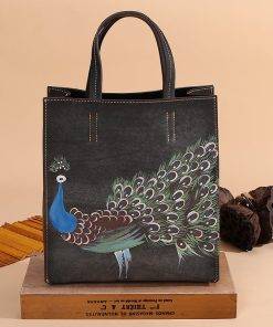 Tote Handbags Women Genuine Leather Embossing Peacock Pattern Crossbody Shoulder Bags Grey