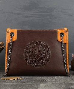 Embossing Totem Chain Bag Women's Genuine Leather Shoulder Bags Brown