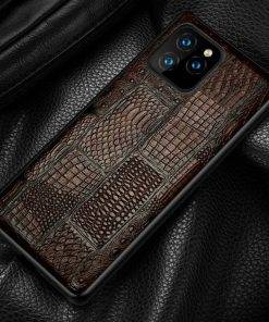 Genuine Leather Retro Splice Rhombus iPhone 12 Pro Max Case