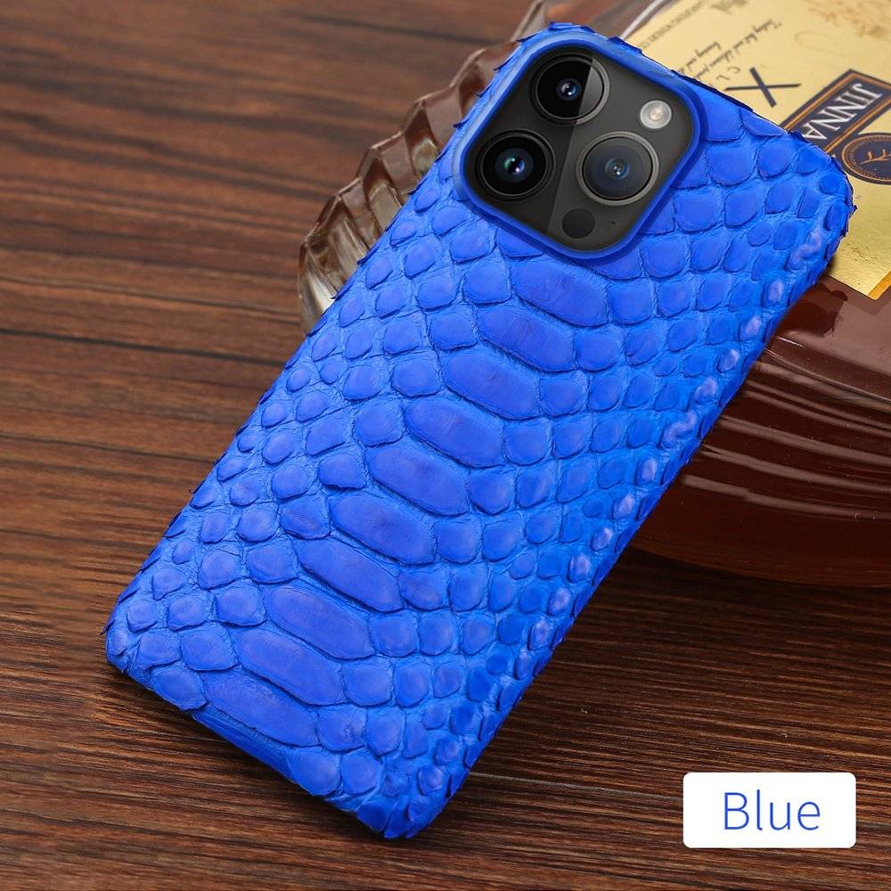 artisanal python leather flip case for iPhone 13 Pro blue