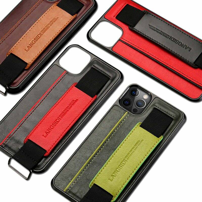 Gold Finger Strap Case for iPhone 14 Plus in Genuine Calfskin and