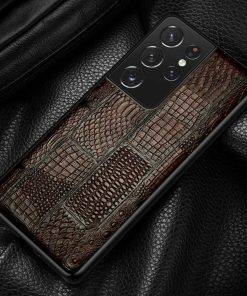 Genuine Leather Crocodile Ostrich Pattern Splicing Case for Samsung Galaxy S21 Ultra Note 20