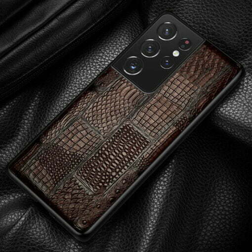 Genuine Leather Crocodile Ostrich Pattern Splicing Case for Samsung Galaxy S21 Ultra Note 20