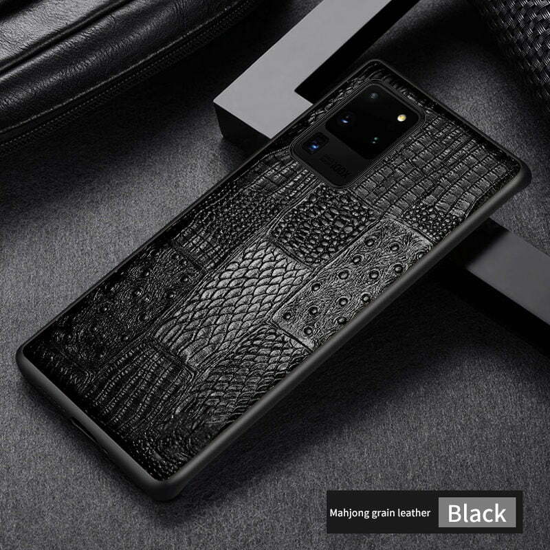 2023 Genuine Leather Splicing Grids Glossy Back Case fr Samsung