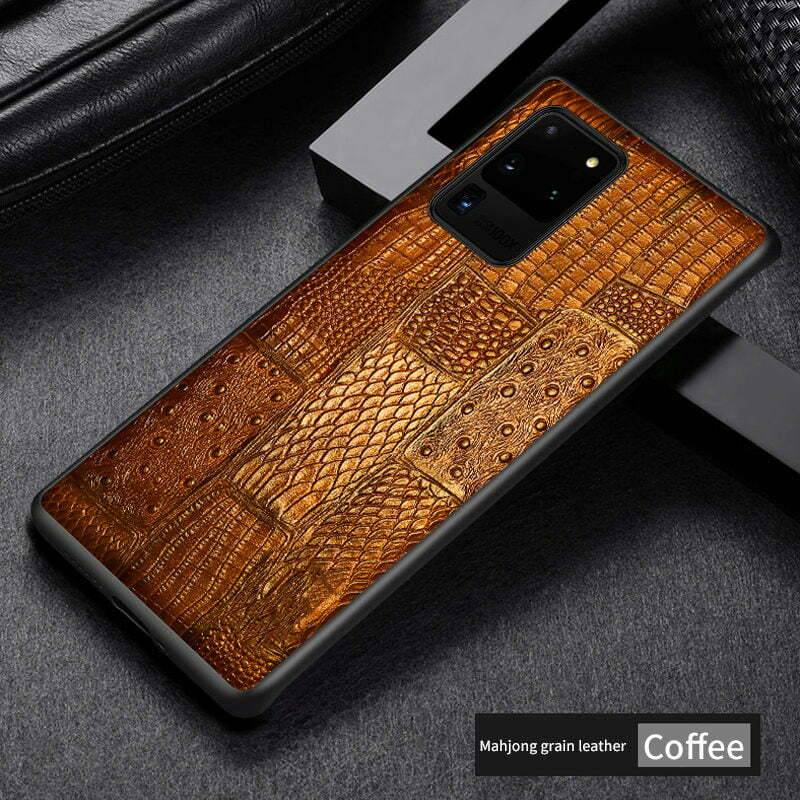 2023 Genuine Leather Splicing Grids Glossy Back Case fr Samsung