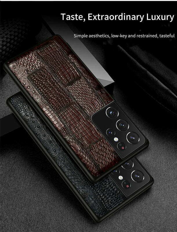 Genuine Leather Crocodile Ostrich Pattern Splicing Case for Samsung Galaxy S21 Ultra Note 20