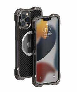 Armor Bumper Magsafe Alloy Metal Carbon Fiber Case for iPhone 15 Pro Max