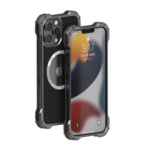 Armor Bumper Magsafe Alloy Metal Carbon Fiber Case for iPhone 15 Pro Max