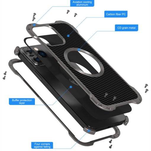 Armor Bumper Magsafe Alloy Metal Carbon Fiber Case for iPhone 15 Pro Max - Image 8