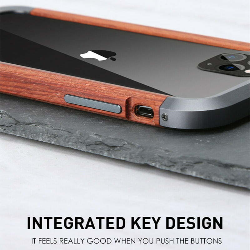 Case For iPhone 12 Pro 14 15 13 Pro Max Aluminum Bumper Metal & Wood  Phone Cover