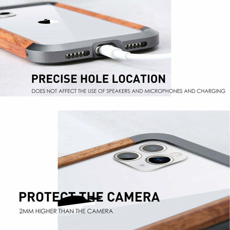 Case For iPhone 12 Pro 14 15 13 Pro Max Aluminum Bumper Metal & Wood  Phone Cover