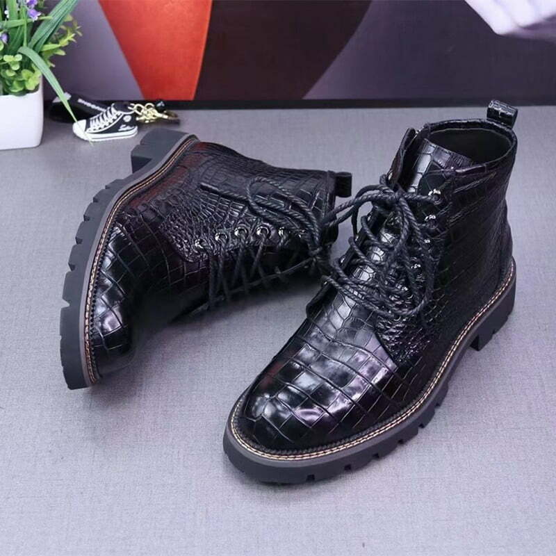 Mens Black Alligator Sneakers Rubber Sole Black Alligator 