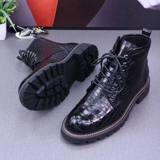 Alligator Leather Men's Martin Boots Real Croc Shoes - Image 4