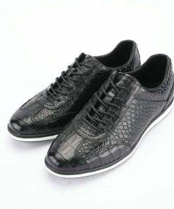 Men's Alligator Shoes Black Exotic Alligator Leather Casual Sneakers