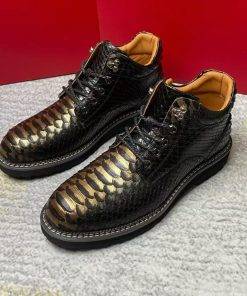 Mens Snake Skin Leather Boots Python Fashion Casual Shoes