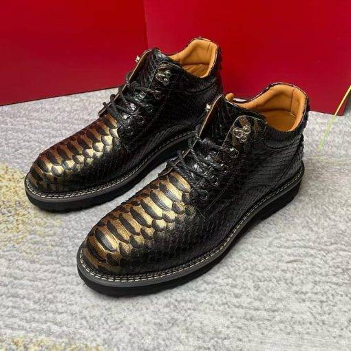 Mens Snake Skin Leather Boots Python Fashion Casual Shoes