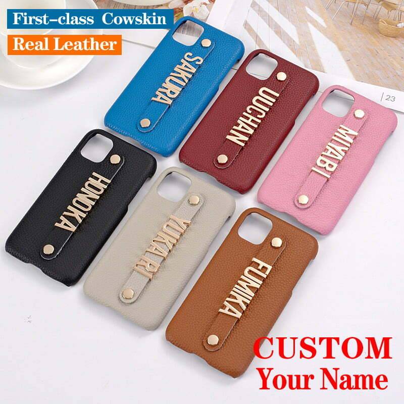 Gold Finger Strap Case for iPhone 14 Pro Max in Genuine Calfskin