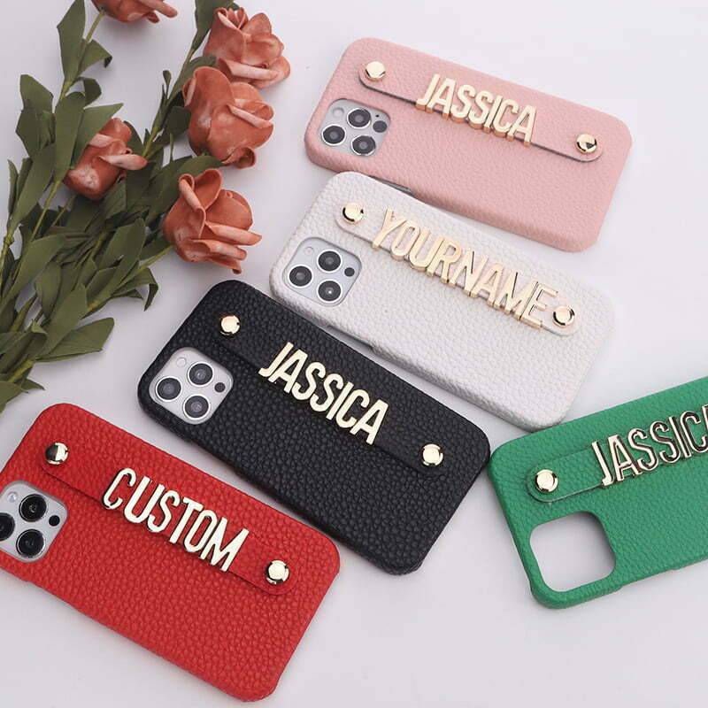 Holding Strap Personalised Custom Name Gold Metal Letters Leather