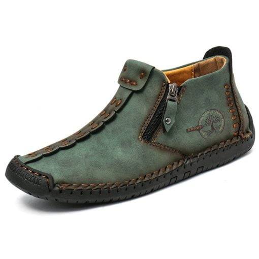 Mens Ankle Boots Leather Casual Loafers Shoes Side Zipper Boots Hand Stitching Outdoor Working Shoes - Image 2