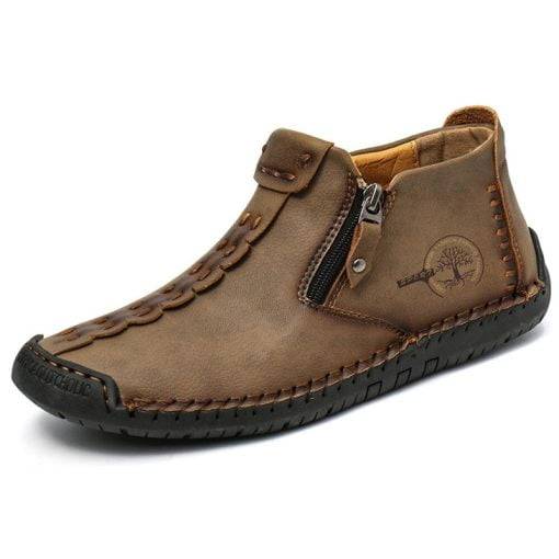 Mens Ankle Boots Leather Casual Loafers Shoes Side Zipper Boots Hand Stitching Outdoor Working Shoes - Image 3