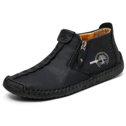Mens Ankle Boots Leather Casual Loafers Shoes Side Zipper Boots Hand Stitching Outdoor Working Shoes - Image 5