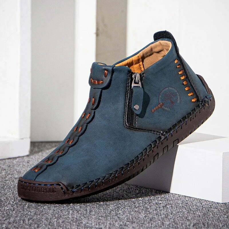 Mens Ankle Boots Leather Casual Loafers Shoes Side Zipper Boots Hand ...