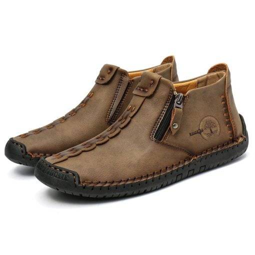 Mens Ankle Boots Leather Casual Loafers Shoes Side Zipper Boots Hand Stitching Outdoor Working Shoes - Image 7