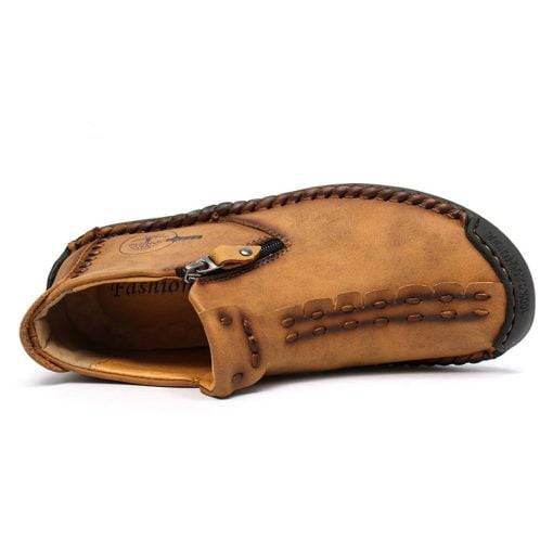Mens Ankle Boots Leather Casual Loafers Shoes Side Zipper Boots Hand Stitching Outdoor Working Shoes - Image 8