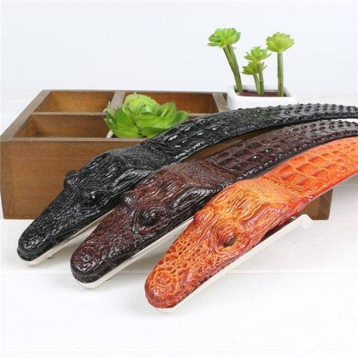 Alligator Belt Cowhide Crocodile Print Men's Belt - Image 9