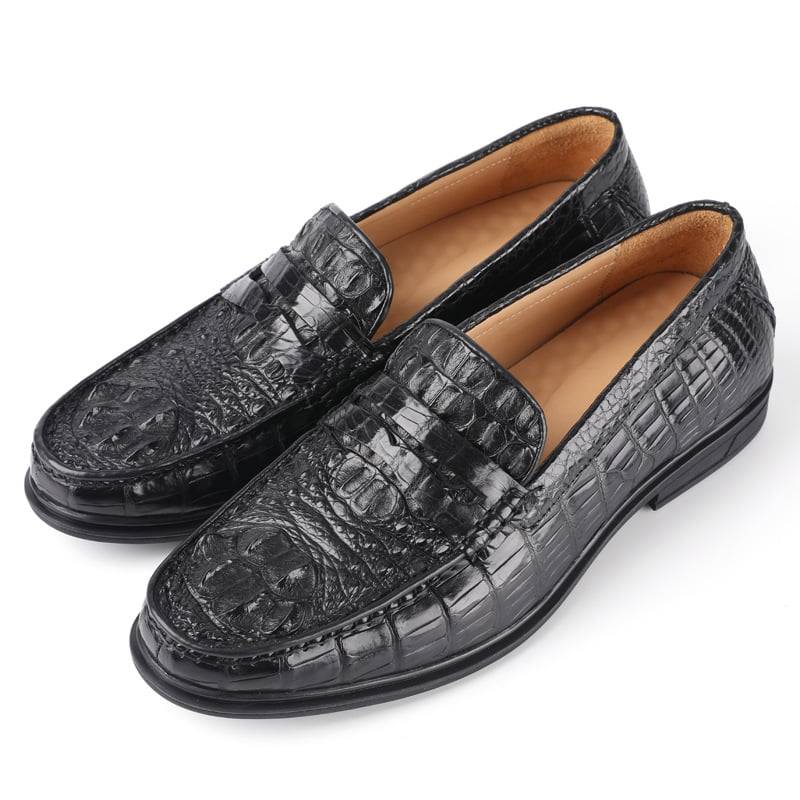  Men's Genuine Authentic Black Crocodile Loafers Dress Shoe  (7.5)