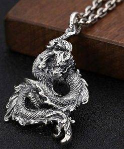 Solid S925 Silver Retro Dragon Pendant Men Sterling Silver Personality Lucky Dragon