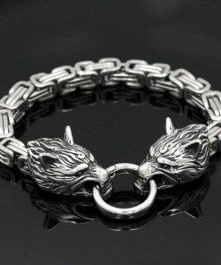 Men's Retro Punk Viking Wolf Head Bracelet Square Chain Jewelry Bracelet