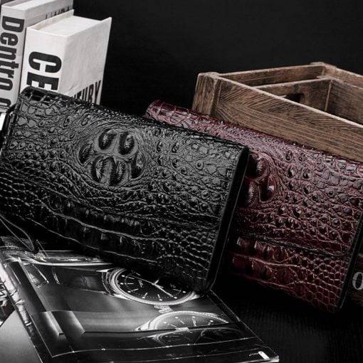 Men's Genuine Leather Crocodile Pattern Clutch Bag Handbag Wallet - Image 5