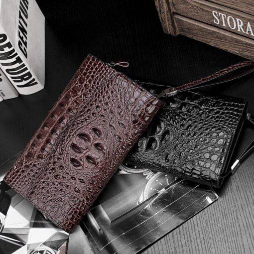 Men's Genuine Leather Crocodile Pattern Clutch Bag Handbag Wallet - Image 6
