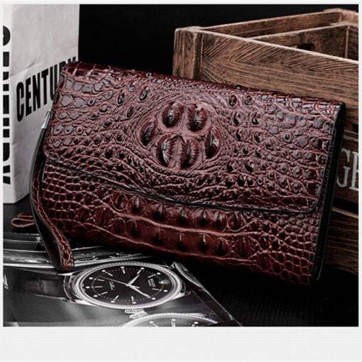 Men's Genuine Leather Crocodile Pattern Clutch Bag Handbag Wallet - Image 7
