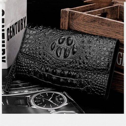 Men's Genuine Leather Crocodile Pattern Clutch Bag Handbag Wallet - Image 8